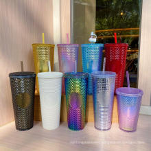 Eco Friendly BPA Free 16oz Double Wall Travel Cups Acrylic Cups Tumbler Skinny Plastic Tumbler with Straws